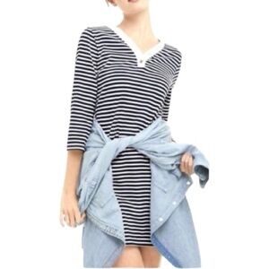 Draper James Navy and White Striped V-neck T-shirt Dress Size L